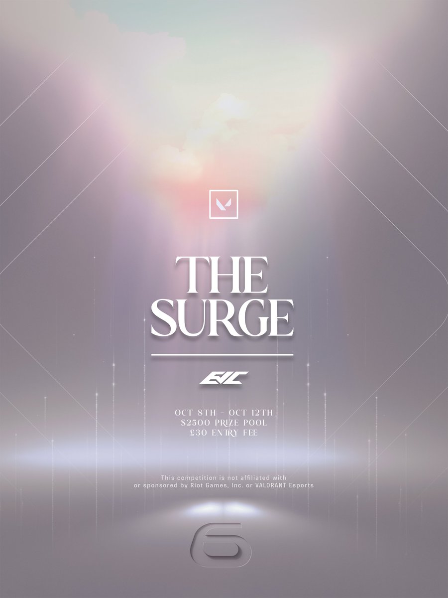 You asked, we delivered.

Early access signups are now LIVE for The Surge #6 🔥 

- Dates: October 8th - 12th
- Prize pool: $2500  
- Entry Fee: £30 per Team

Tune into tomorrow’s Grand Finals and receive a discount code for The Surge #6.

Live 15:00 BST:
twitch.tv/evctournaments