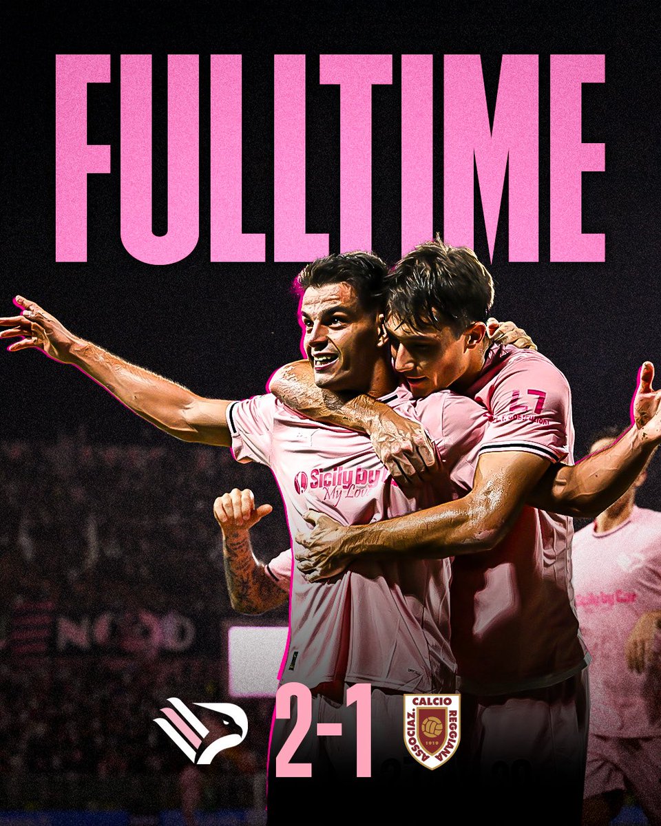FULL TIME ⏹️

Buona la prima 😍 Amunì Palermo 🩷🖤

#PalermoReggiana 2-1 | siamoaquile 🦅