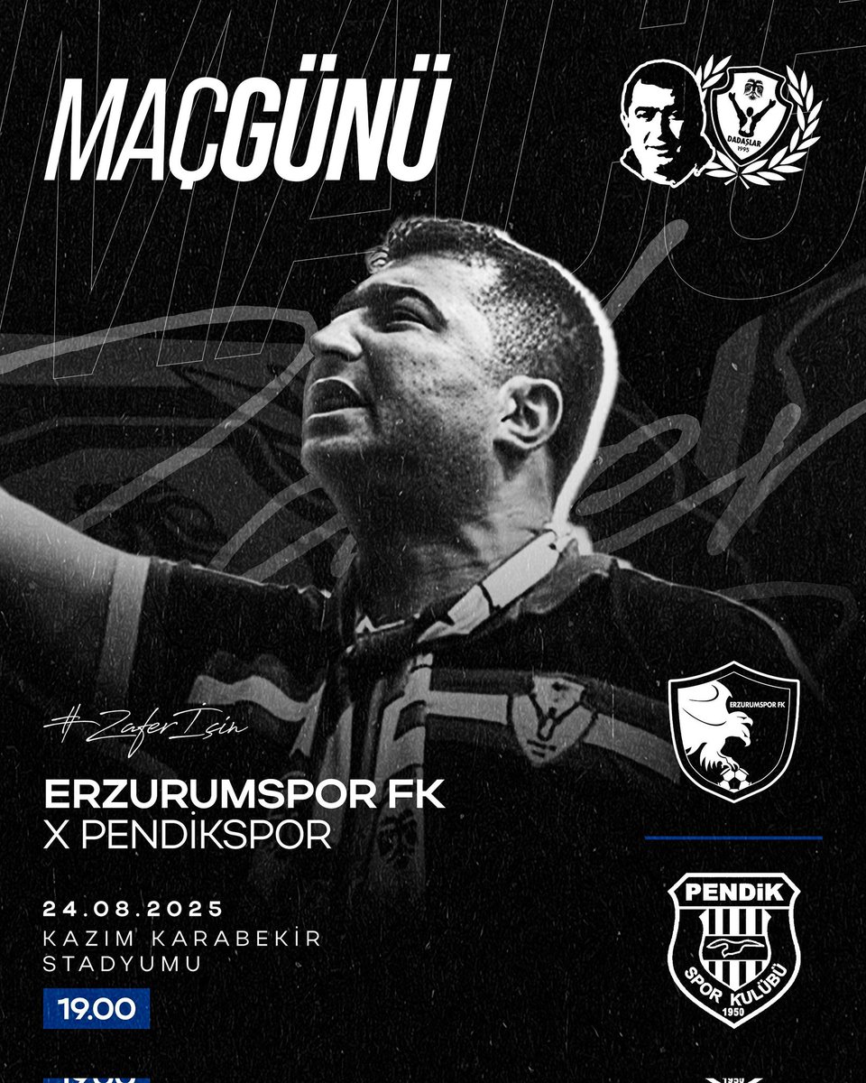 🔥 #ZAFERİÇİN 
🏆 3. Hafta 
🆚 Pendikspor 
🗓️ 24.08.2025
🕰 19.00
🏟️ Kazım Karabekir Stadyumu 
📲 #ERZvPEN
