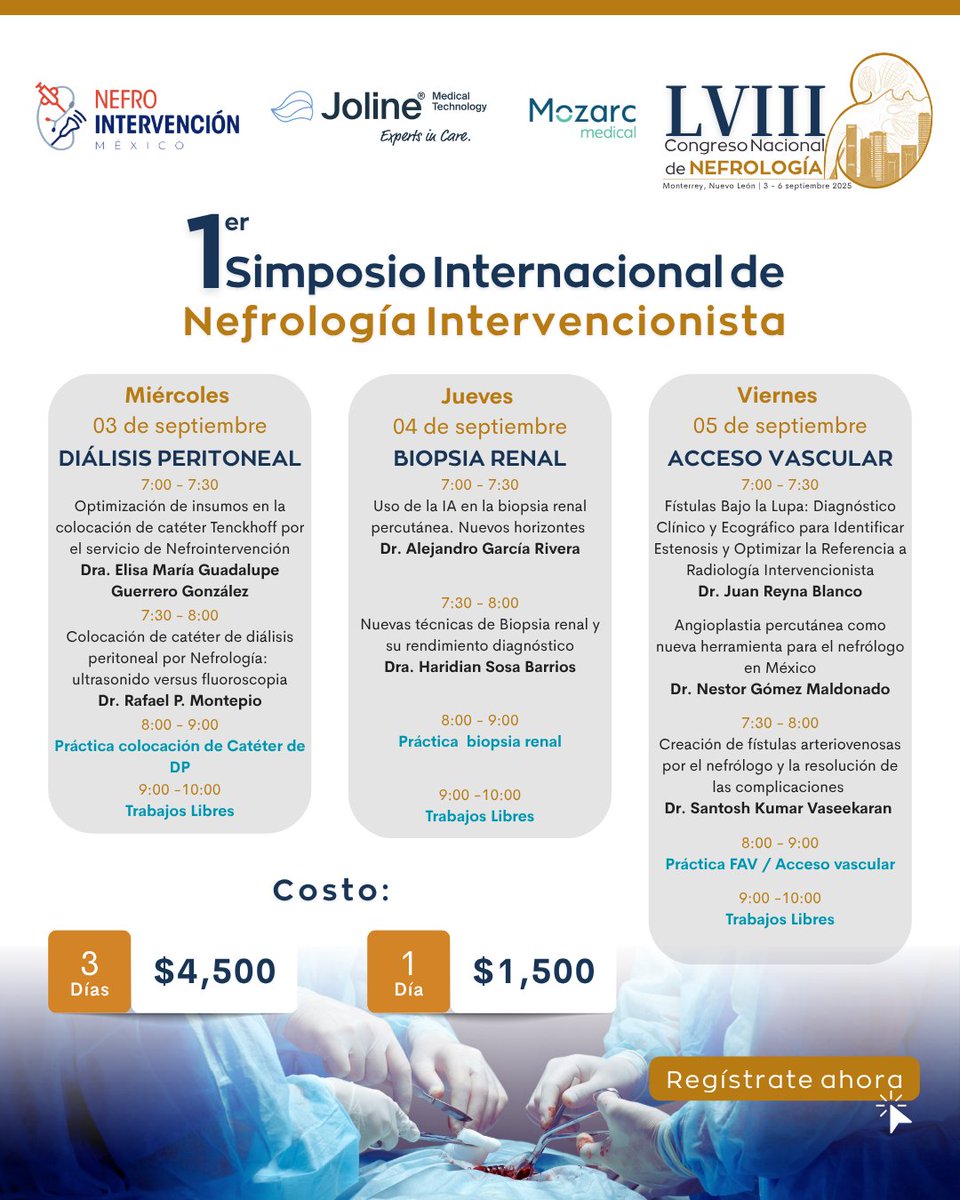 Nefrología Intervencionista - México (@intervennephmx) on Twitter photo 🚨No te lo puedes perder !
1er Simposio Internacional de Nefrología Intervencionista en el LVIII Congreso Nacional de Nefrología de <a href="/DeNefrologos/">Colegio de Nefrólogos de México A.C.</a>
✅ Prácticas en modelos anatómicos
✅Discusión de casos
✅Trabajos libres
Registro: app.acceda.mx/nefrologia/reg… 🚨No te lo puedes perder !
1er Simposio Internacional de Nefrología Intervencionista en el LVIII Congreso Nacional de Nefrología de <a href="/DeNefrologos/">Colegio de Nefrólogos de México A.C.</a>
✅ Prácticas en modelos anatómicos
✅Discusión de casos
✅Trabajos libres
Registro: app.acceda.mx/nefrologia/reg…