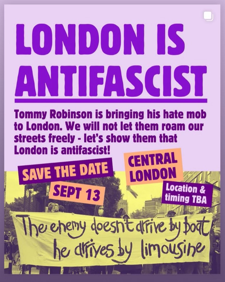 📌 Save the date - Sept 13 
📌 Central London 
📌 Location and timing TBA. 

#LondonIsAntifascist