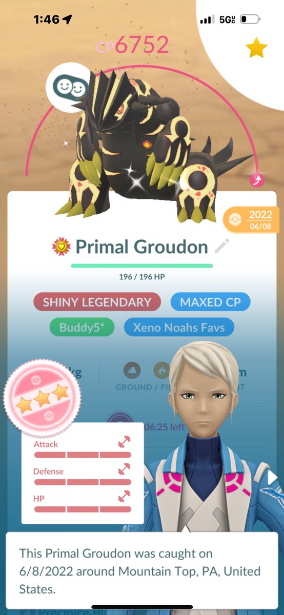 xeno_noah's tweet photo. I canโt believe that I now finished my training and have my very first SHUNDO! #PokemonGO #Pokemon #groudon #HyperTraining https://t.co/5LLTsGaQ4n