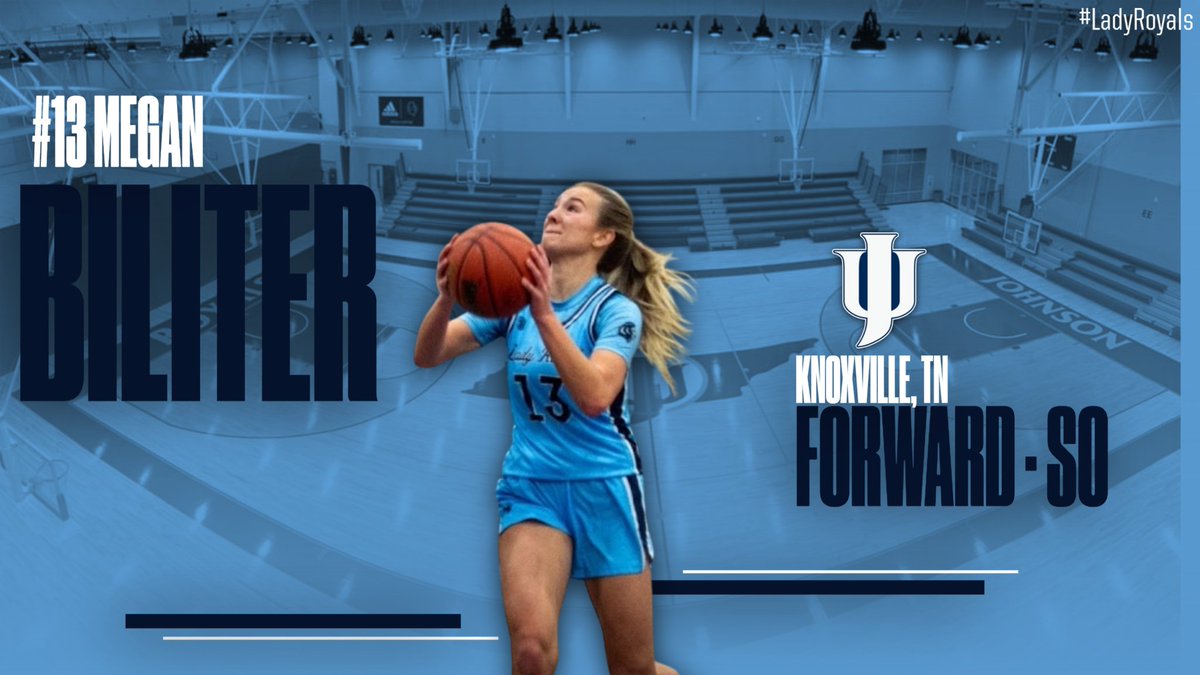 Johnson University Women’s Basketball (@jutnwbb) on Twitter photo Next up in our #MeetTheLadyRoyals series is returning Sophomore #13 Megan Biliter.
Megan is a 5'10" Forward from Knoxville, TN, & played at Halls High School. Next up in our #MeetTheLadyRoyals series is returning Sophomore #13 Megan Biliter.
Megan is a 5'10" Forward from Knoxville, TN, & played at Halls High School.