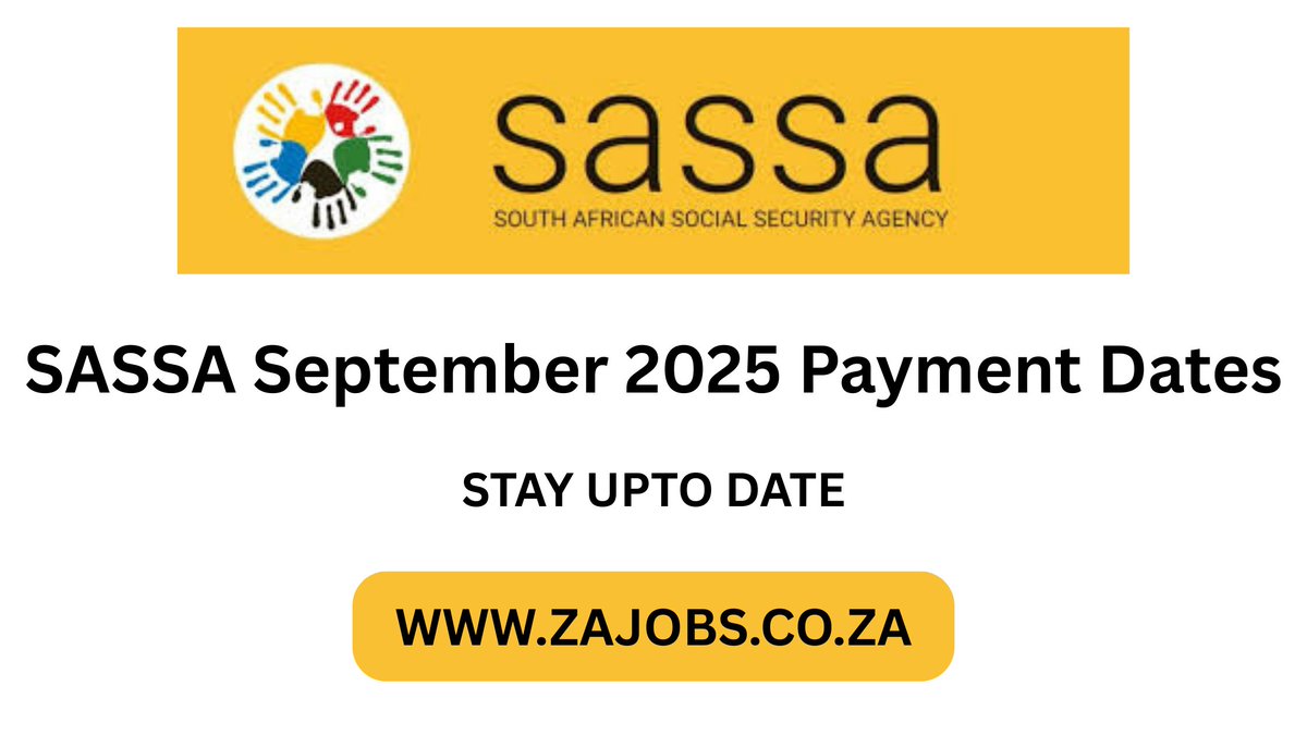 ZAJobBoard's tweet image. 📢 SASSA September 2025 Payment Dates Confirmed!
✅ Older Persons Grant: 2 Sept
✅ Disability Grant: 3 Sept
✅ Child &amp;amp; Other Grants: 4 Sept
Read the full breakdown here  zajobs.co.za
#SASSA #SASSApayments #SouthAfrica