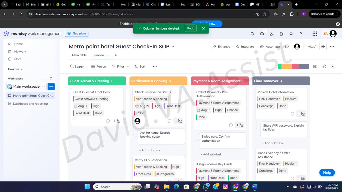 ayomid_ee's tweet photo. Turning SOPs into Action with @remotetrybe 
After mapping out the guest check-in flowchart for MetroPoint Hotel, I moved it into Trello &amp; https://t.co/nHCxdu8dnE to make the process practical, trackable, and collaborative.
Guest arrival → reservation → payment → final handover https://t.co/2Aj8bqZpeh