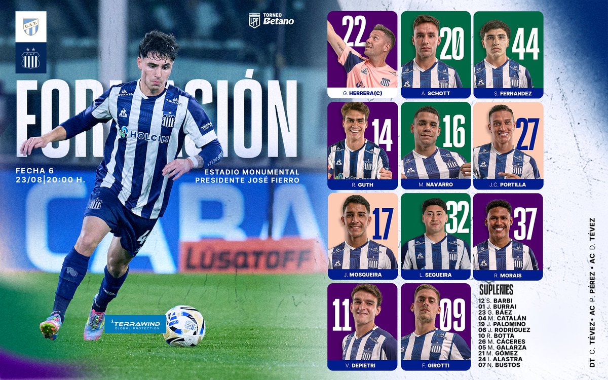 CATalleresdecba's tweet image. 🏟️ #𝐀𝐭𝐥é𝐭𝐢𝐜𝐨𝐓𝐮𝐜𝐮𝐦á𝐧𝐓𝐚𝐥𝐥𝐞𝐫𝐞𝐬

Formación confirmada para jugar la #Fecha6 del #TorneoBetanoClausura205 vs #AtléticoTucumán. 

🔵⚪️ #VamosTalleres #TorneoBetanoClausura🏆