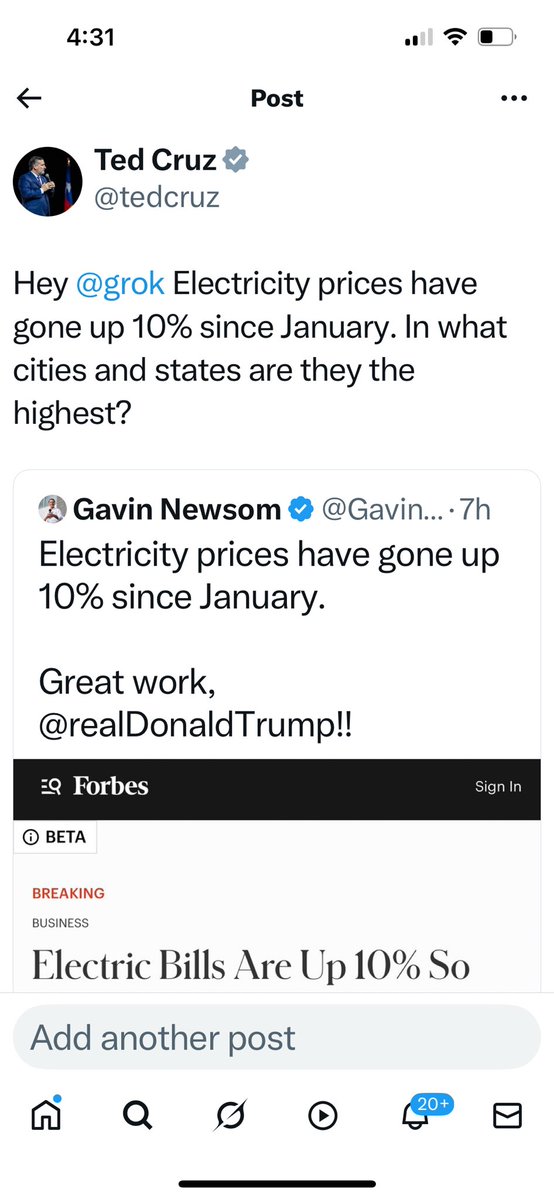 Ted Cruz (@tedcruz) on Twitter photo Hey <a href="/GavinNewsom/">Gavin Newsom</a>
—why are the five most expensive states ALL Democrat states?
Highest state rates (¢/kWh, residential):
- Hawaii: 42.5
- California: 35.0
- Connecticut: 31.6
- Massachusetts: 30.7
- Rhode Island: 27.8 Hey <a href="/GavinNewsom/">Gavin Newsom</a>
—why are the five most expensive states ALL Democrat states?
Highest state rates (¢/kWh, residential):
- Hawaii: 42.5
- California: 35.0
- Connecticut: 31.6
- Massachusetts: 30.7
- Rhode Island: 27.8