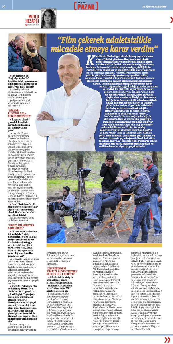 Gazete Pencere (@gazetepencere) on Twitter photo 🎙️ “Film çekerek adaletsizlikle mücadele etmeye karar verdim”
Mutlu Hesapçı, “Film çekerek adaletsizlikle mücadele etmeye karar verdim" diyen Filistinli yönetmen Hany Abu-Assad ile konuştu.
<a href="/mutluhesapci/">mutlu hesapçı</a>
gazetepencere.com/yazarlar/film-… 🎙️ “Film çekerek adaletsizlikle mücadele etmeye karar verdim”
Mutlu Hesapçı, “Film çekerek adaletsizlikle mücadele etmeye karar verdim" diyen Filistinli yönetmen Hany Abu-Assad ile konuştu.
<a href="/mutluhesapci/">mutlu hesapçı</a>
gazetepencere.com/yazarlar/film-…