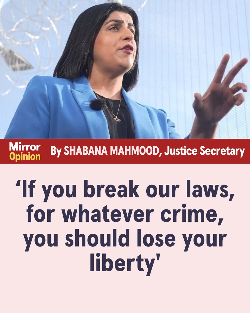 Mirror Politics (@mirrorpolitics) on Twitter photo "This Government will give courts new powers to hand down tough community sentences that restrict the freedoms of offenders outside of jail too."
āļø <a href="/ShabanaMahmood/">Shabana Mahmood MP</a>
mirror.co.uk/news/politics/⦠"This Government will give courts new powers to hand down tough community sentences that restrict the freedoms of offenders outside of jail too."
āļø <a href="/ShabanaMahmood/">Shabana Mahmood MP</a>
mirror.co.uk/news/politics/ā¦