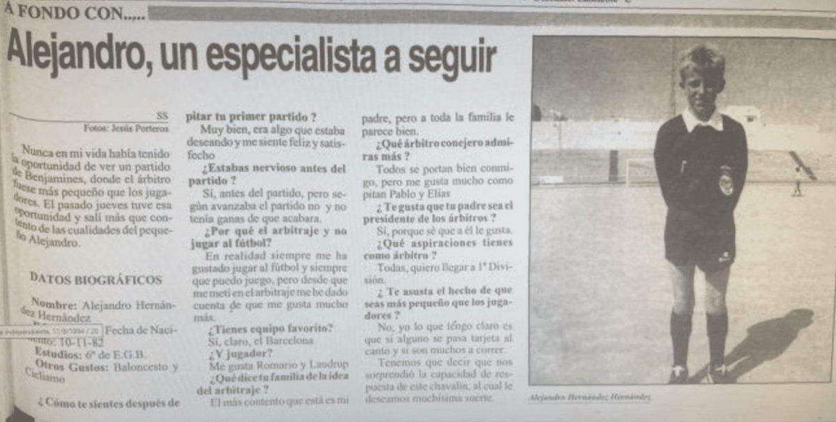 🤮 Es vergonzoso que siempre que Alejandro Hernández pita a Madrid o Barça aparezca por todos lados esta entrevista que le hicieron CON 11 AÑOS en su tierra y donde dice que su equipo favorito es el FC Barcelona.

🔧 ¿Sabéis lo que es ser un PROFESIONAL e intentar hacer vuestro