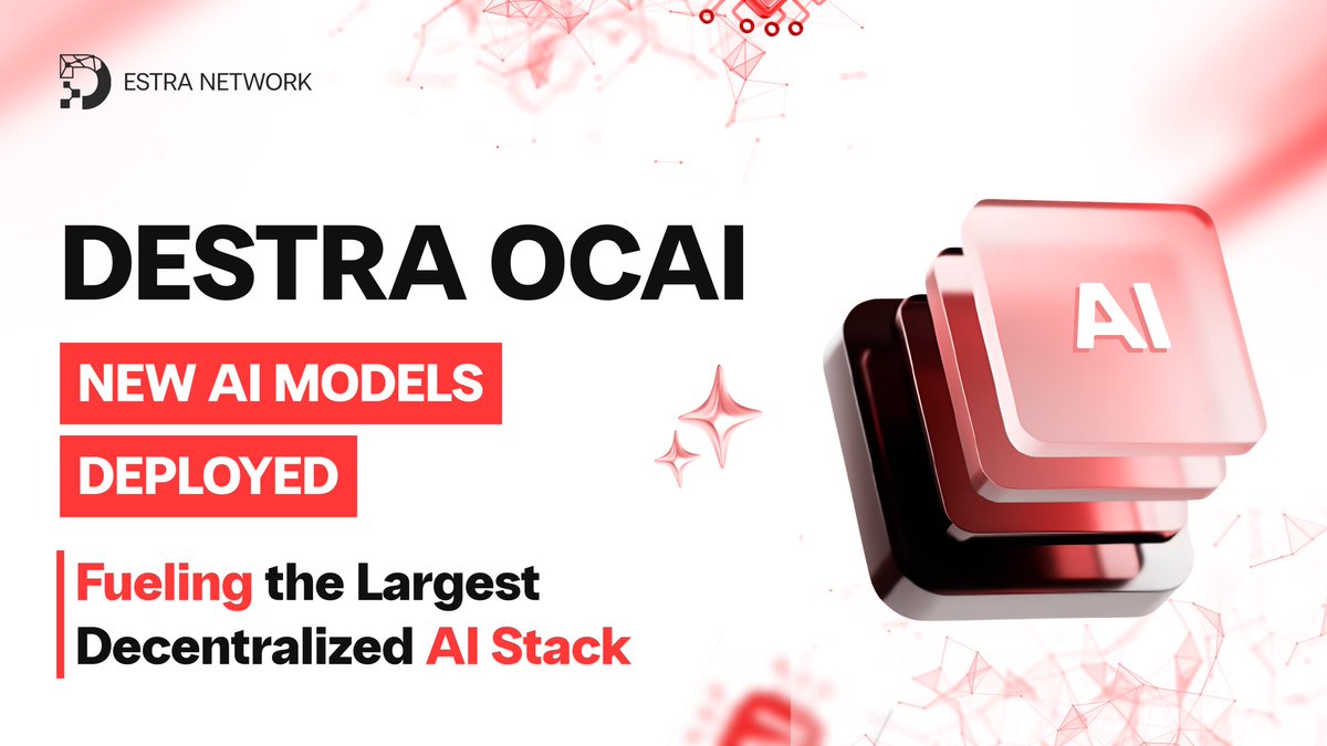 DestraNetwork's tweet image. 𝐃𝐞𝐬𝐭𝐫𝐚 𝐎𝐂𝐀𝐈 — 𝐒𝐜𝐚𝐥𝐢𝐧𝐠 𝐭𝐡𝐞 𝐃𝐞𝐜𝐞𝐧𝐭𝐫𝐚𝐥𝐢𝐳𝐞𝐝 𝐀𝐈 𝐒𝐭𝐚𝐜𝐤

The Destra OCAI Network just leveled up.
5 new AI models are now live, expanding intelligence and coverage across the ecosystem.

🔹 Crypto Intel → real-time, market-moving news
🔹…