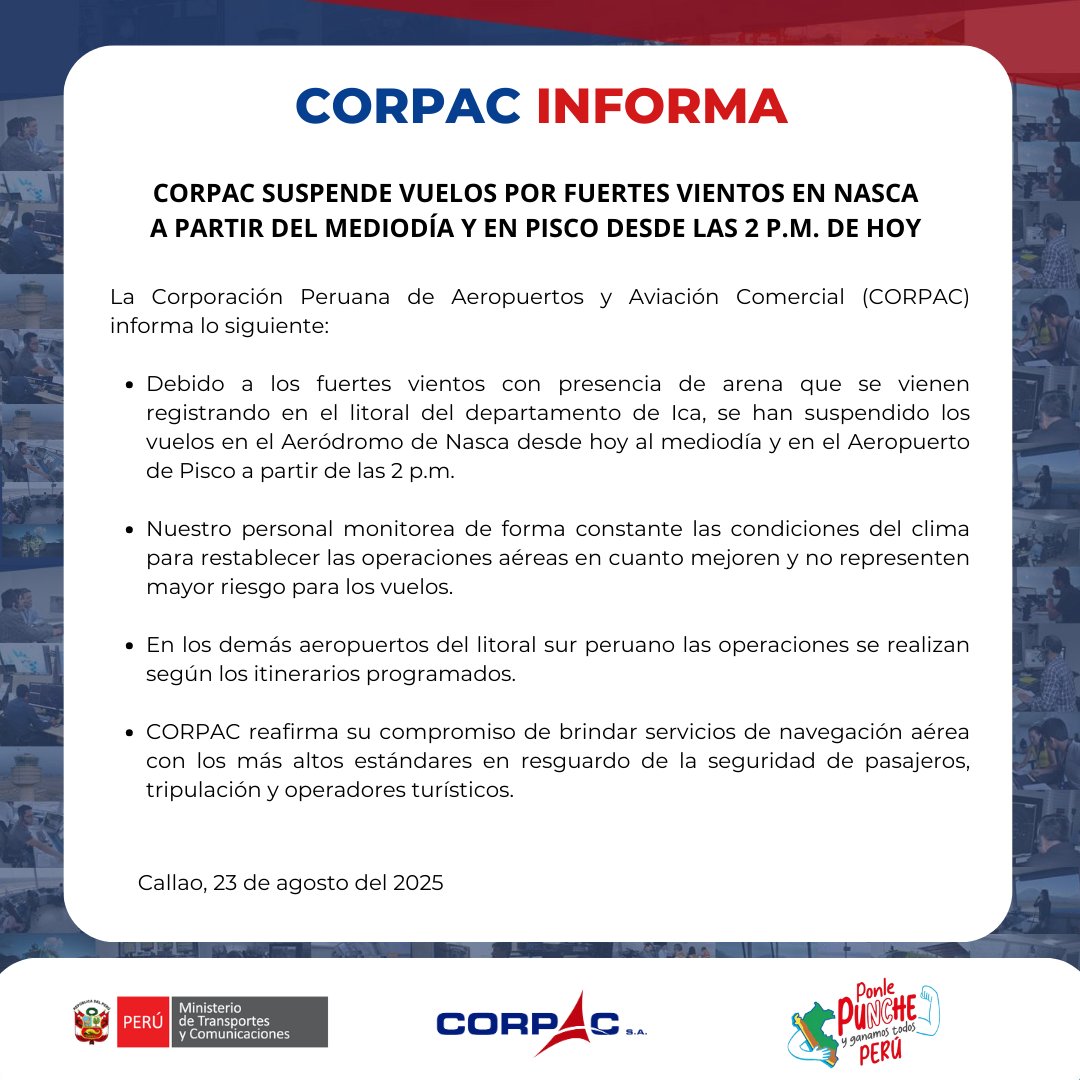 🔴Comunicado | Aeródromo de #Nasca