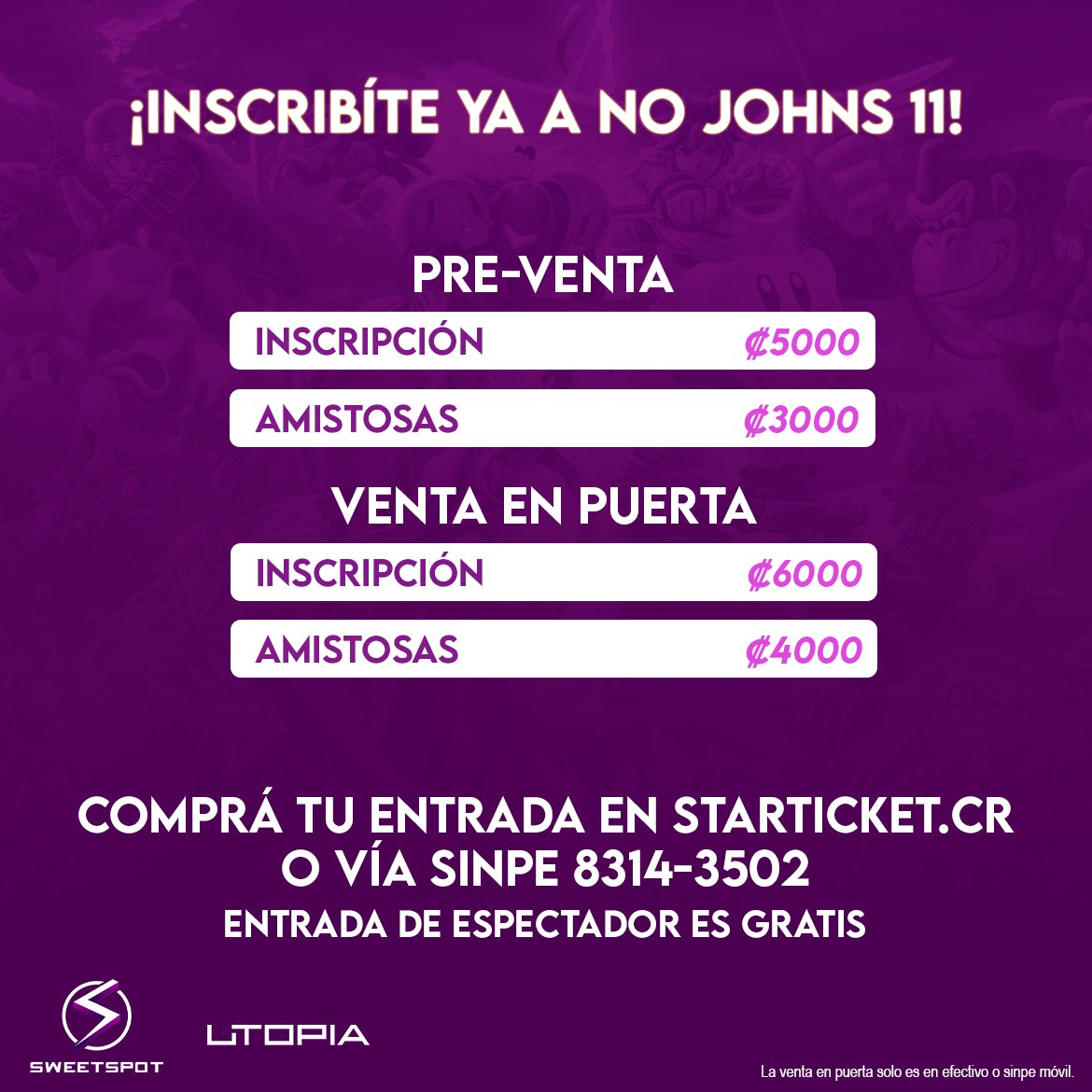 Recordatorio que mañana tenemos torneo de parte de <a href="/SweetSpotCR/">SweetSpot</a> en Utopia, San Pedro!