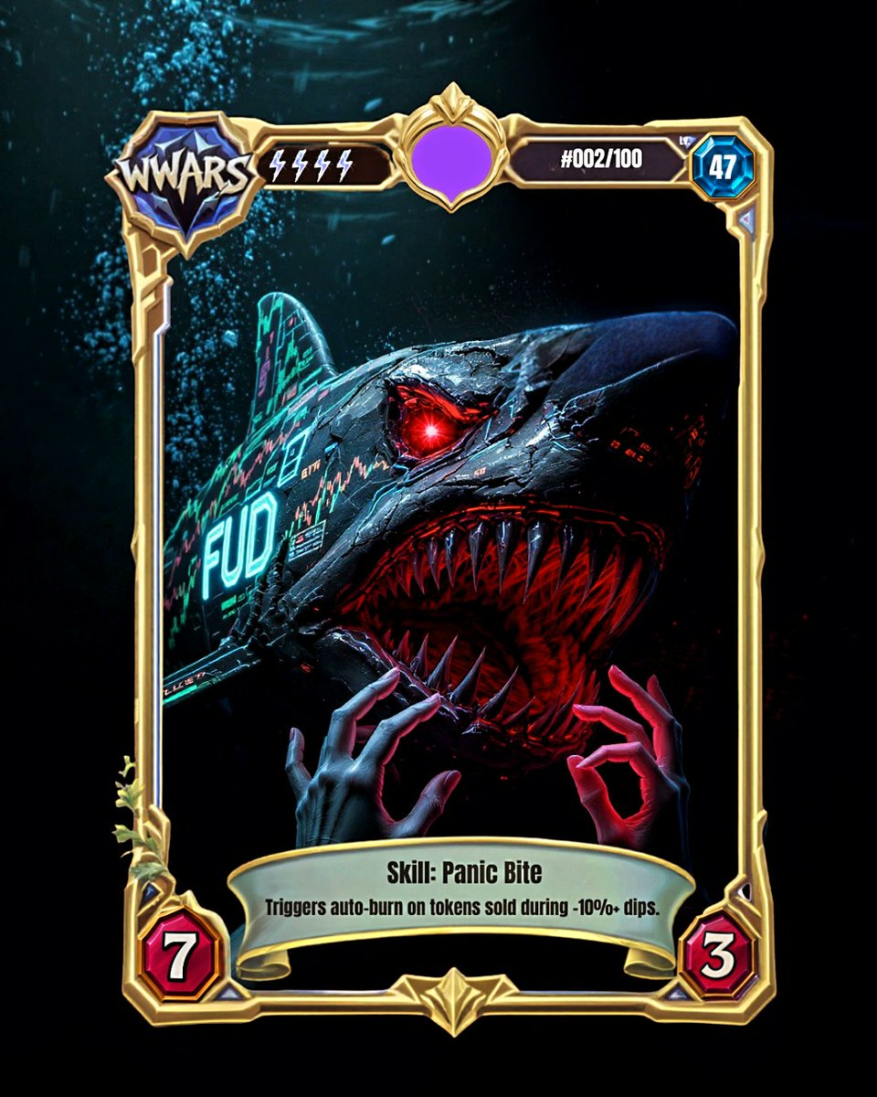 WhaleWarsCoin's tweet photo. 🚨 FUD SHARK NFT REVEAL 🦈

The FUD Shark has entered the waters!
Meet your new guardian against panic sellers.

💀 SKILL: Panic Bite
→ Auto-burns tokens sold during -10% dips.
No mercy for paperhands!

🔮 More NFTs coming soon...
The Whale Wars arsenal is expanding.

💬 WE WANT YOUR INPUT:

1. What should the next NFT be?
2. Tag a true diamond hand!

⚠️ Minting soon on @Rarible.

#FUDShark #WhaleWars #WWARS #NFT #CryptoMemes #HODL