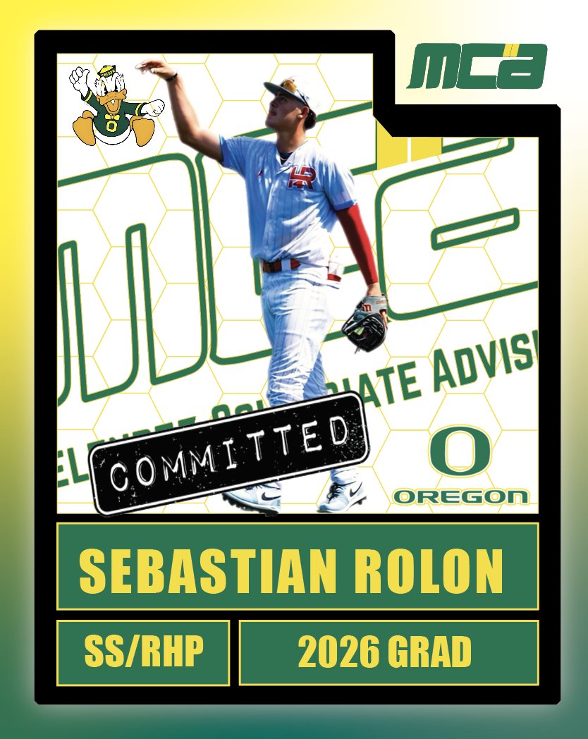 We’re excited to announce that Sebastian Rolon has officially committed to continue his academic and baseball career at the University of Oregon! 🦆⚾️
The Ducks are getting a competitor ready to make an impact on and off the field. Congratulations, Sebastian, on reaching this