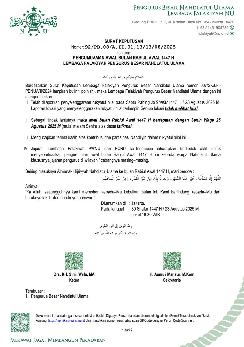 falakiyahnu's tweet image. #sahabatfalakiyah #latepost 1 Rabiul Awal 1447H bertepatan dg Senin Wage (mulai malam Senin) 25 Agustus 2025 M atas dasar ISTIKMAL.

@nu_online
@nahdlatululama
@nuchannels
@YahyaCStaquf
@na_dirs