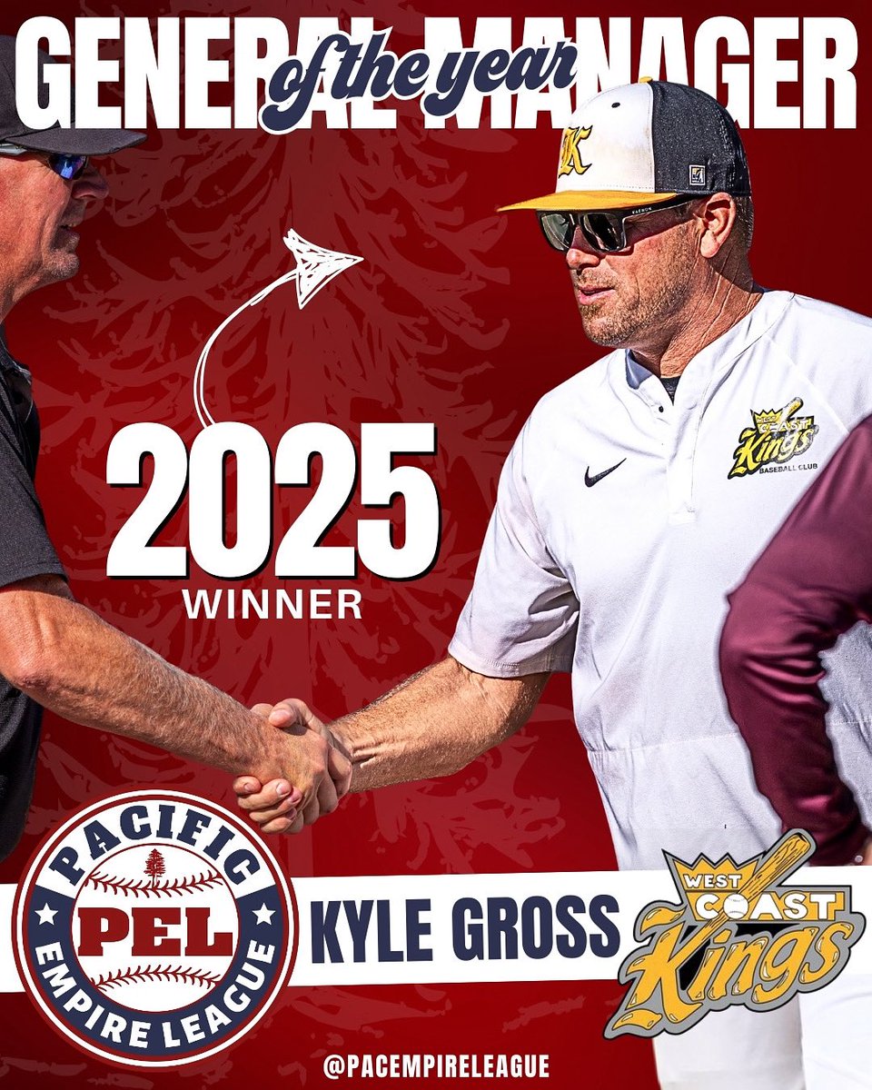 PacEmpireLeague's tweet photo. 📣 ANNOUNCING the 2025 PEL General Manager of the Year, Kyle Gross of Founding Members, @West_CoastKings! Congratulations on a job well done!! 👏🏼 #PEL https://t.co/bbKaNDevOU