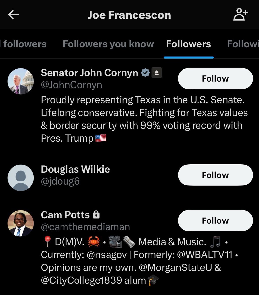 SCOOP: Cam Potts <a href="/camthemediaman/">Cam Potts</a>, the official spokesperson for the NSA just locked down his X account and took his title out of his bio after I exposed this morning that the <a href="/NSAGov/">NSA/CSS</a> was only following Biden officials and wasn’t following any Trump admin officials. 

1 hour