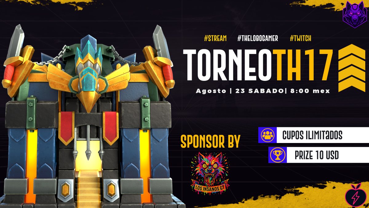 INSANOS ⚡ GT

TORNEO TH17 

📆 SABADO 23
⏰ 8:00 PM MEX

PRIZE 10 USD 💸

STREAM | THE LOBO GAME 🐺

chat.whatsapp.com/D3XimGWvbtw2Sa…