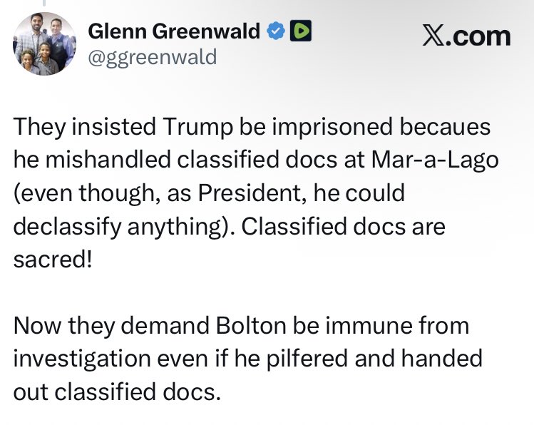 Glenn Greenwald supports Trump’s retaliatory FBI raid against a political opponent.
