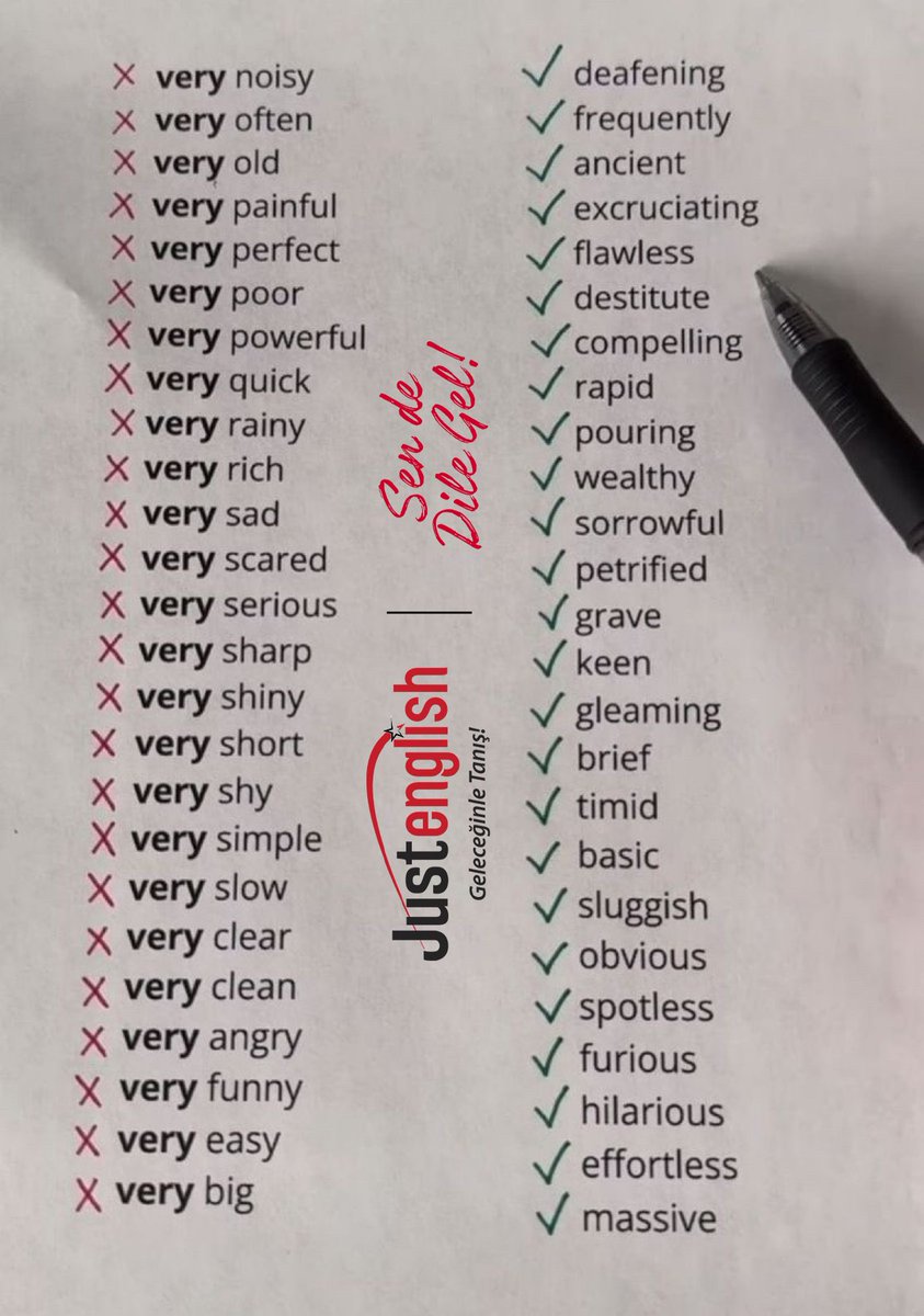 “Very” yerine bunları kullanabilirsiniz. Kaydetmeyi unutmayın.