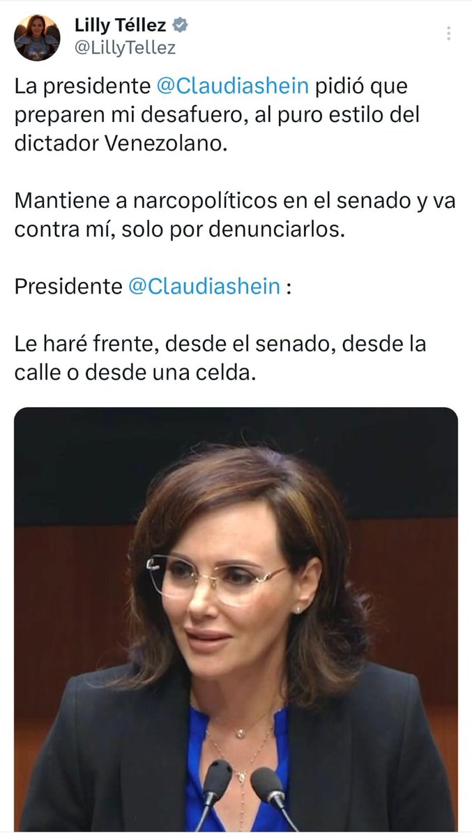 Sheinbaum pidió que preparen mi desafuero, denuncia <a href="/LillyTellez/">Lilly Téllez</a>