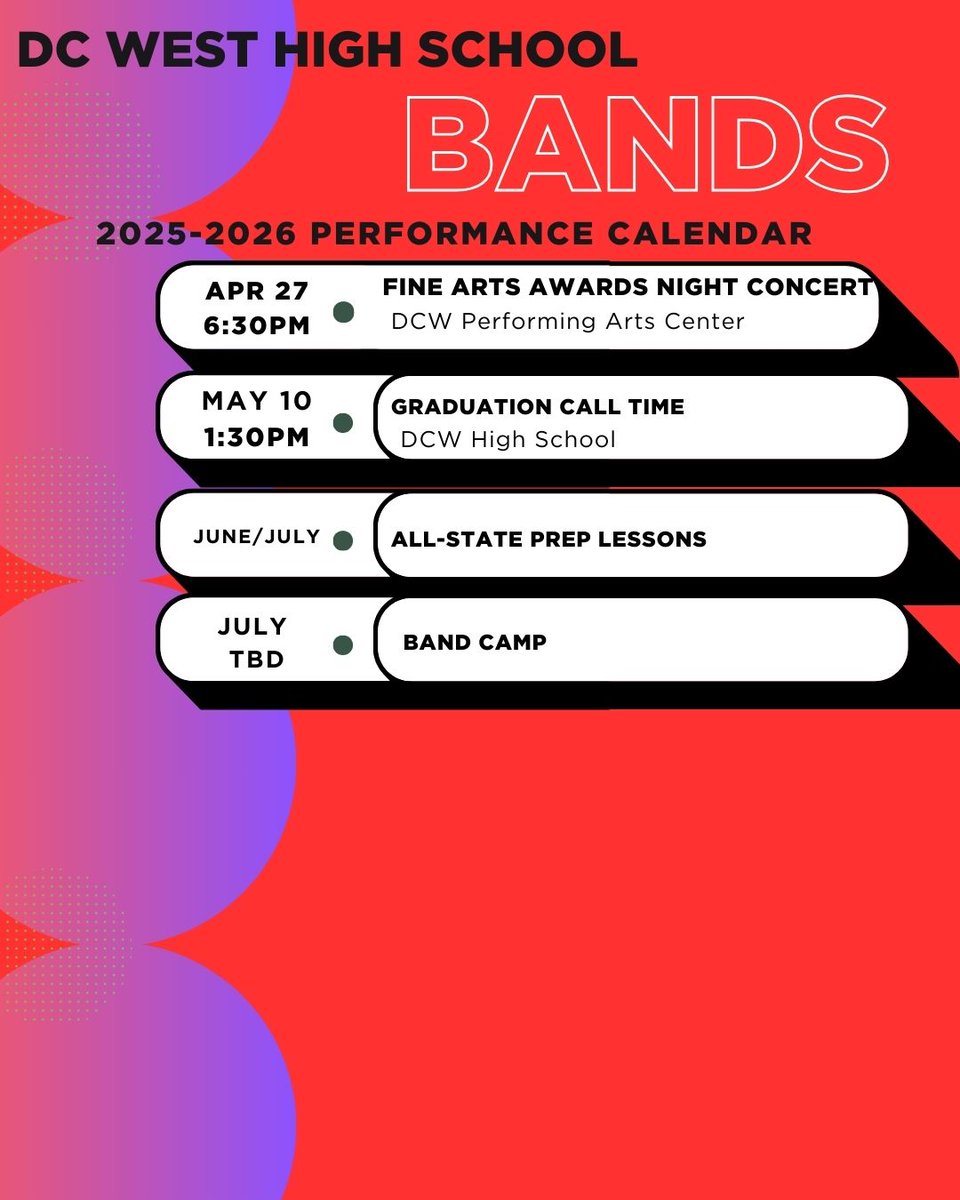 DC West Bands (@dcwestbands) on Twitter photo Please mark your calendars and come out to support the DCW High School Band at one of our many events! ❤️📷 Please mark your calendars and come out to support the DCW High School Band at one of our many events! ❤️📷