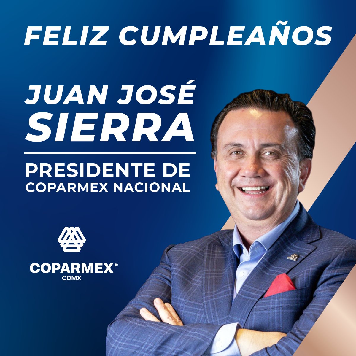 Coparmex Ciudad de México (@coparmex_cdmx) on Twitter photo Una felicitación muy especial a nuestro presidente nacional, <a href="/jsierraalvarez/">Juan José Sierra</a>, con motivo de su cumpleaños.
Le deseamos un cumpleaños lleno de festejos y mucho éxito.
¡Felicidades! 🥳🥳🥳 Una felicitación muy especial a nuestro presidente nacional, <a href="/jsierraalvarez/">Juan José Sierra</a>, con motivo de su cumpleaños.
Le deseamos un cumpleaños lleno de festejos y mucho éxito.
¡Felicidades! 🥳🥳🥳