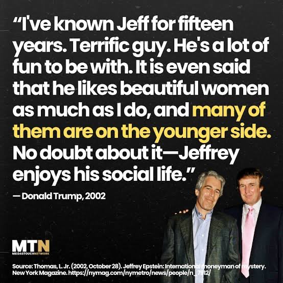 DemocracyGhost's tweet image. If raping 14 year old girls doesn’t take fascist #Felon47 down, nothing will. Americans &amp;amp; the world deserve the truth, not some redacted corrupt coverup. Stop the multitude of distractions.
3ReleaseTheEpsteinFiles #EpsteinTrumpCoverUp #PedoPresident @realDonaldTrump @AGPamBondi