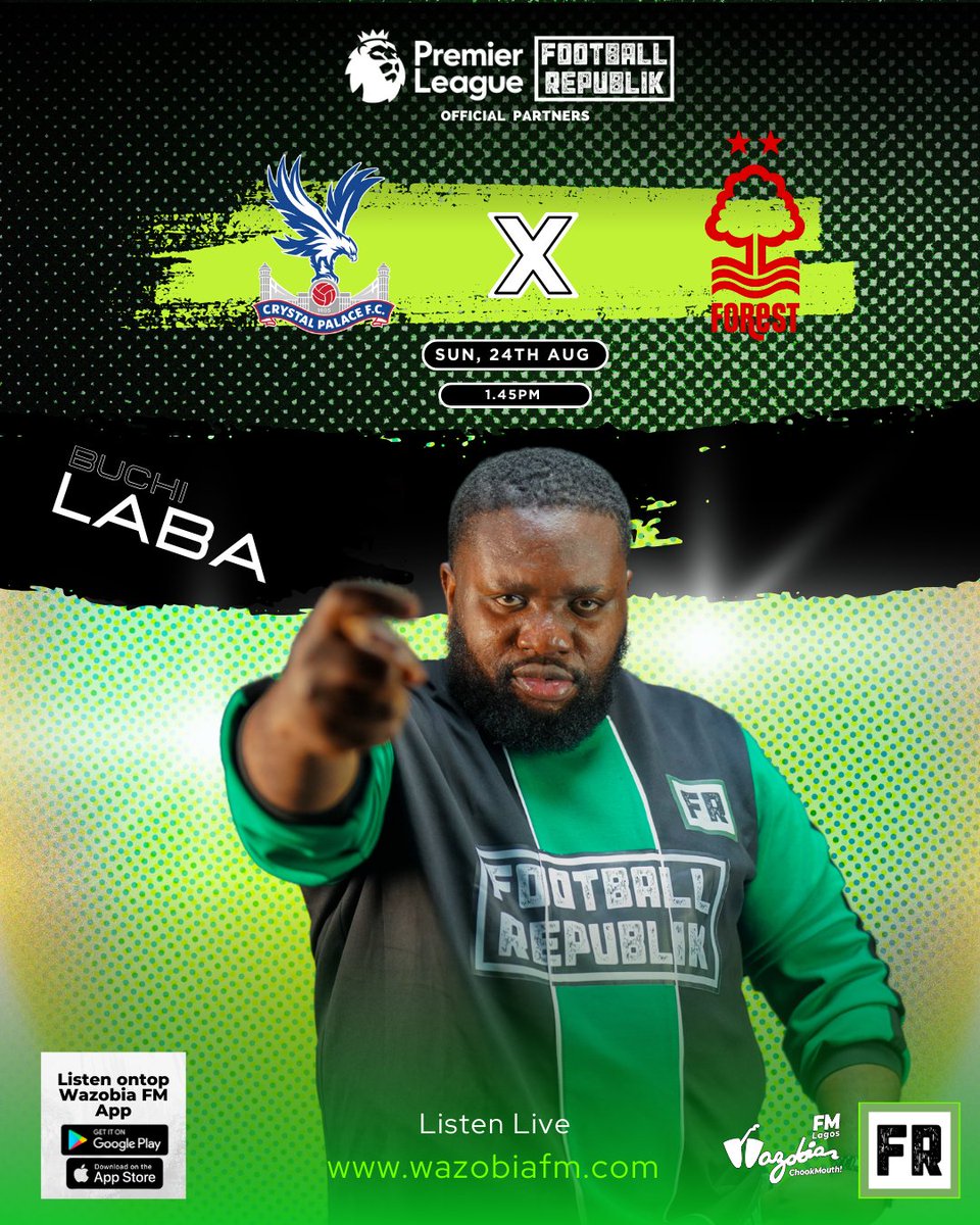 TheRepublikans's tweet image. #Therepublikans don tanda to offer you better pidgin commentary for these key matches.

Join 🎙 @Buchi_Laba, @iamsexyjoe  &amp;amp; @Duchessofsports on @Wazobia_FM 

🔥Crystal Palace V Nottingham Forest
🔥Everton V Brighton
🔥Fulham V Manchester Utd

#Pidgincommentary #EPL #FULMUN