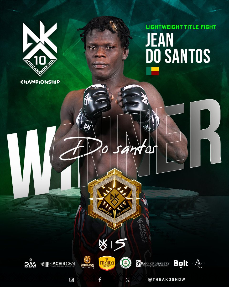 🏆 JEAN DO SANTOS MAKES HISTORY 🇧🇯🔥

Jean “The Black Panther” Do Santos 🇧🇯 delivers a flying knee in just 5 seconds to sleep Jibrin Baba 🇳🇬 and become the first-ever AKO Lightweight Champion 👑.

⚡ The fastest knockout in AKO history.

A legendary finish LIVE from the Velodrome