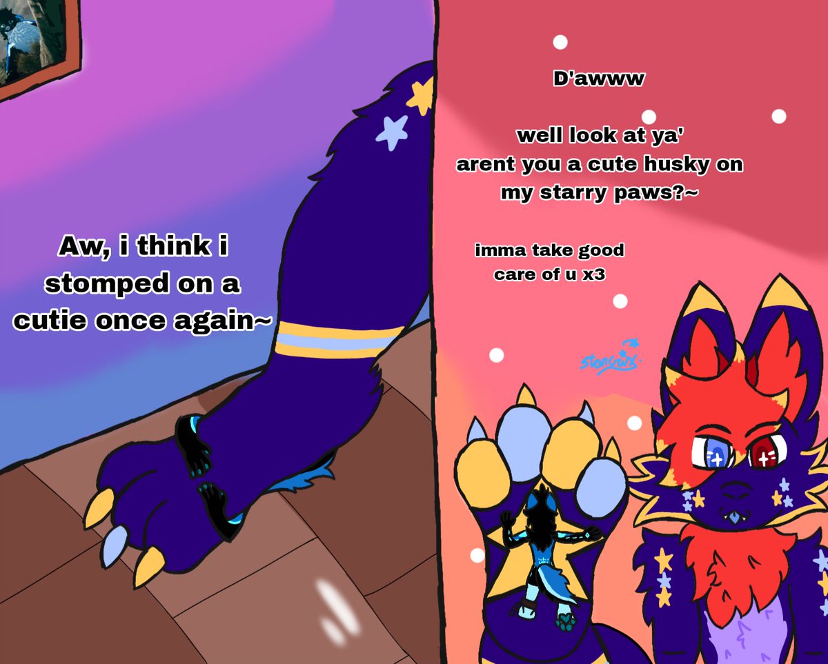 StarCrix (art request 1/1) (@imnotstarcrix) on Twitter photo Always watch your step at home, or you will end like <a href="/RiverTheHusky/">River The Husky</a> at my starry paws!~
Also did the meme of paw going out there too x3
Hope you like it friend awawa~
X3 Always watch your step at home, or you will end like <a href="/RiverTheHusky/">River The Husky</a> at my starry paws!~
Also did the meme of paw going out there too x3
Hope you like it friend awawa~
X3