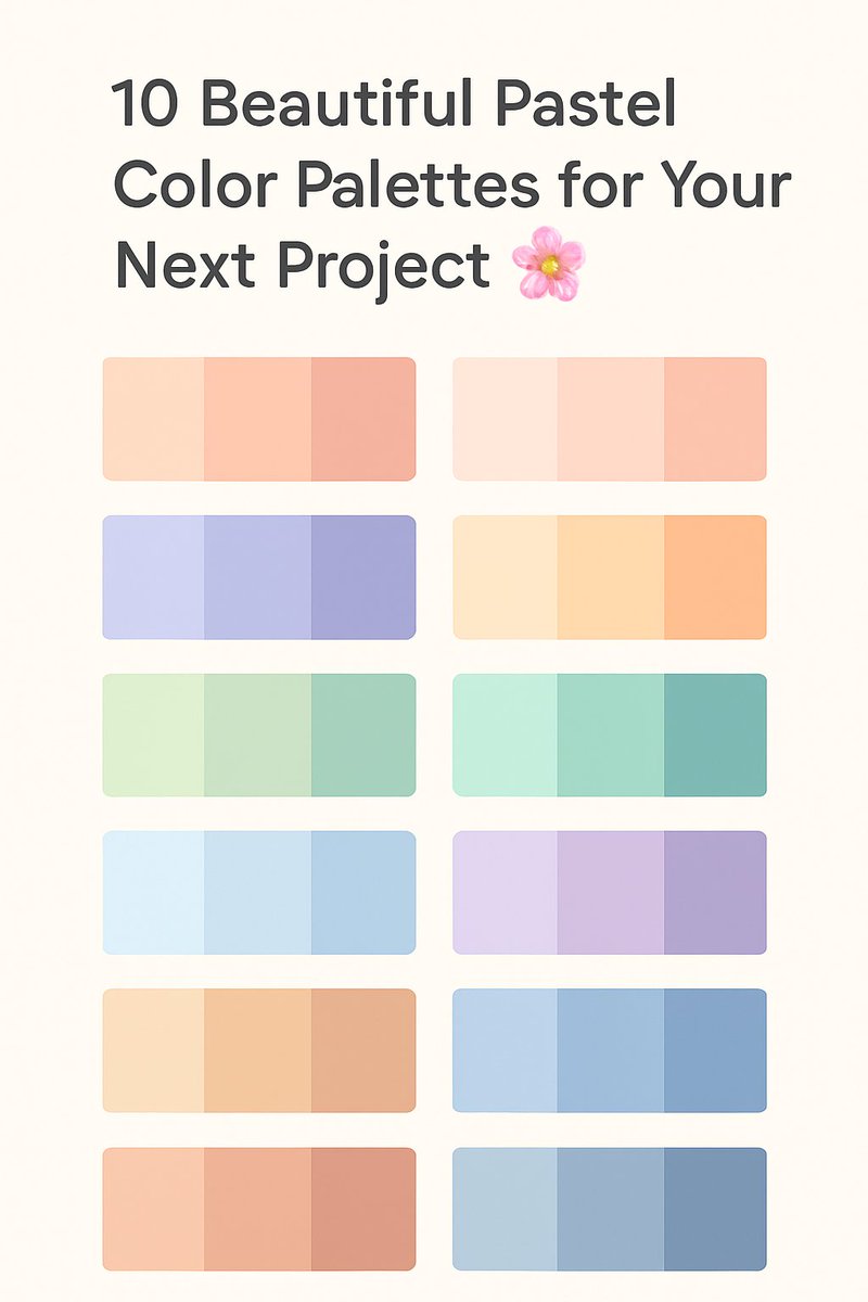Here are 10 Beautiful Pastel Color Palettes for Your Next Project 🌸
Soft. Calm. Elegant. Perfect for UI/UX, branding, and illustrations.

🎨 Generate palettes instantly → play.google.com/store/apps/det…

#ColorPalette #PastelColors #UIDesign #UIUX #ColorTheory #DesignInspiration