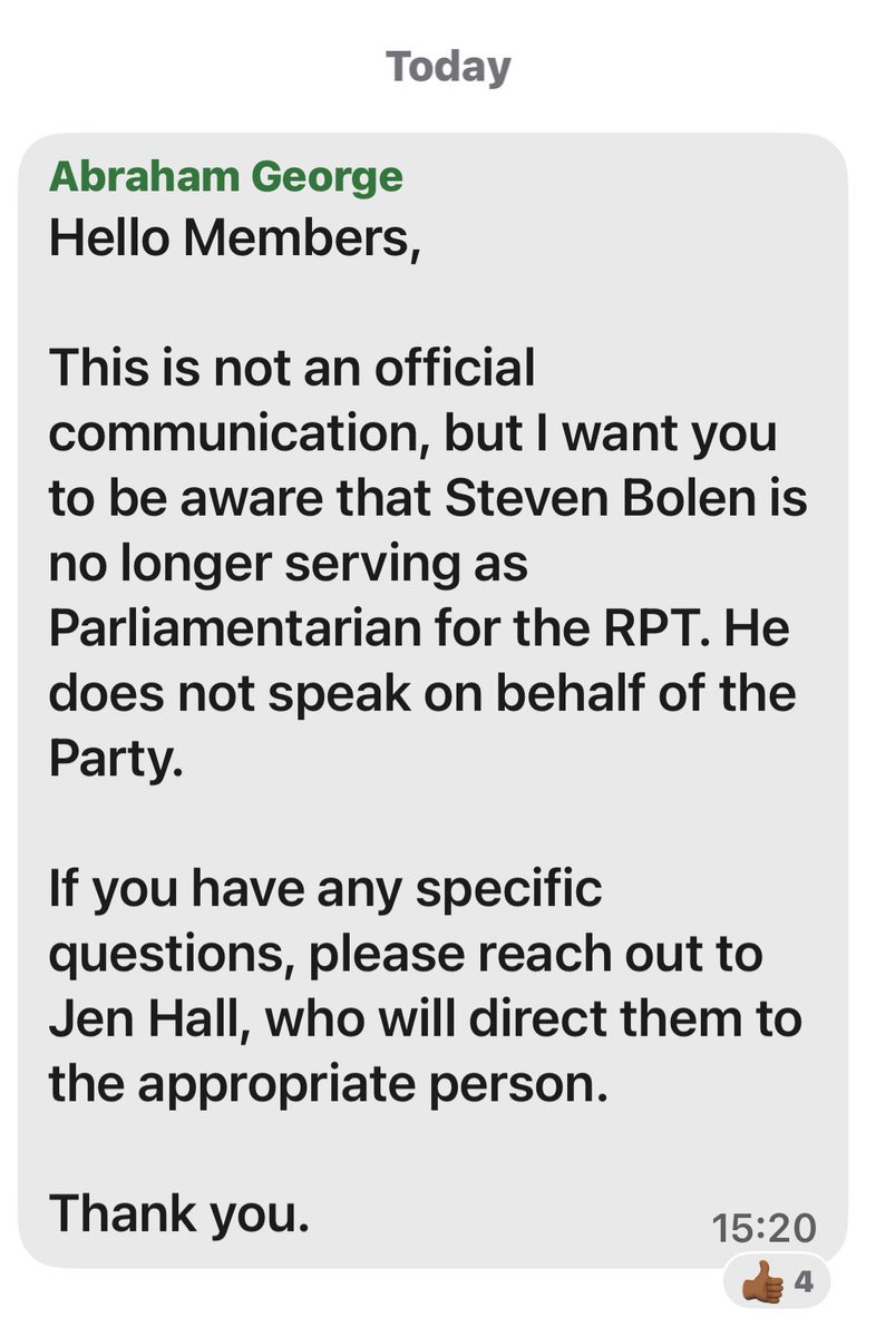 CurrentRevolt's tweet photo. RPT drama? 
Steven Bolen has been removed as parliamentarian for the RPT. No reason given. https://t.co/qEGe92p5Ym