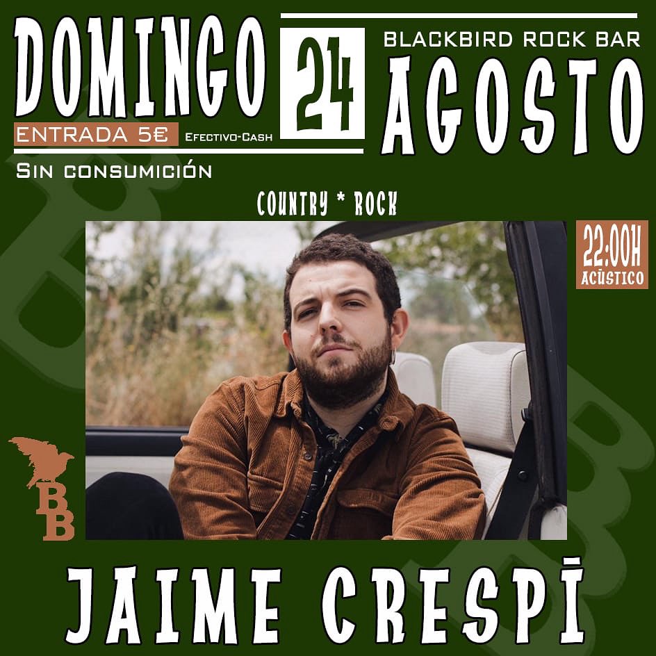 Mañana domingo <a href="/JaimeCrespi/">Jaime Crespí</a> en acústico ,ofreciéndonos lo mejor de su carrera y algunas versiones chulas! A las 22h ! Reservas por MD en rrss o al mail blackbirdrockbar@gmail.com. #rock #cantaautor #madrid #blackbirdrockbird #agosto #domingo #sunday #livemusic #conciertos