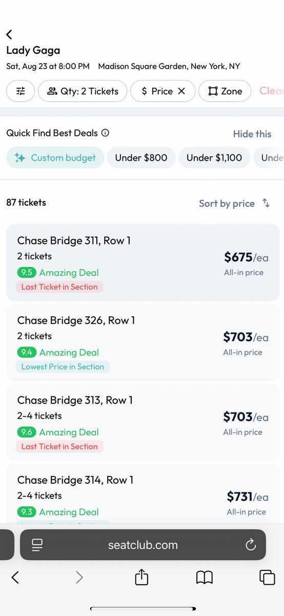 An hour before show starts and cheapest paid is $675 each to sit on the moon <a href="/TheGarden/">MSG</a> for <a href="/ladygaga/">Lady Gaga</a> 

ℹ️ <a href="/joinseatclub/">@joinseatclub</a>