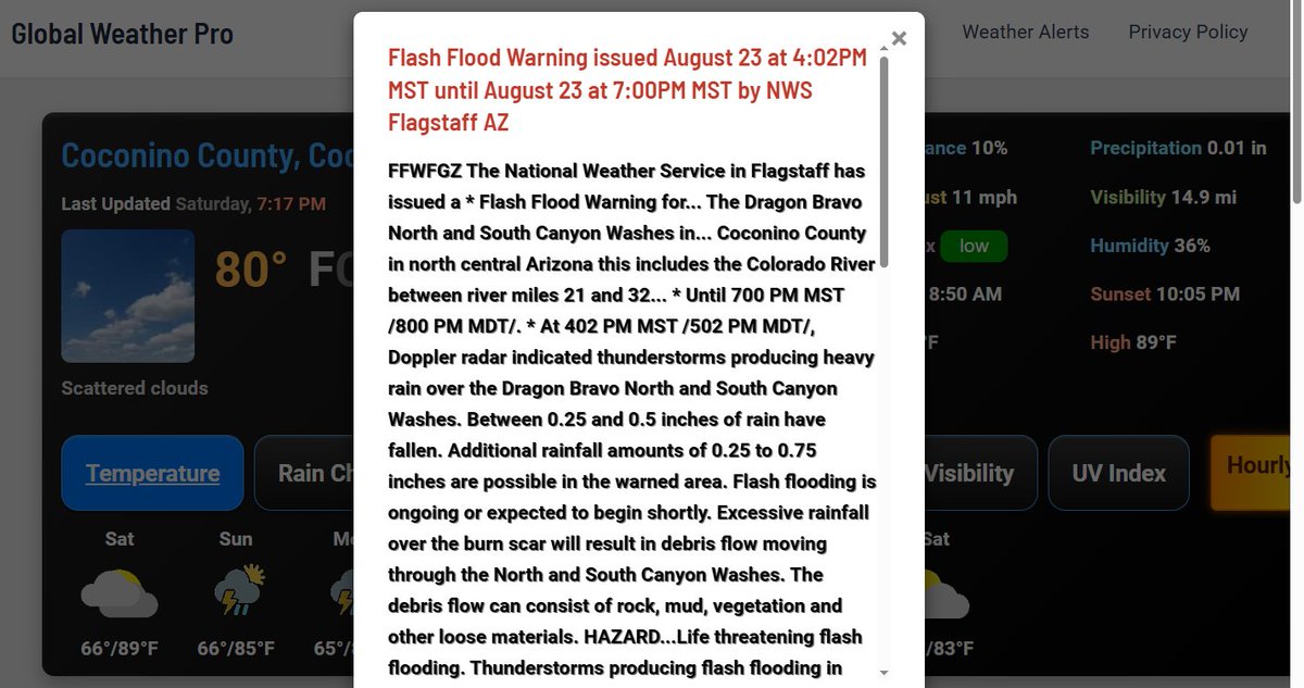 Point Forecaster for Android (@point_forecast) on Twitter photo #FlashFlood #Flood #AZwx
<a href="/NWSFlashFlood/">@NWSFlashFlood</a> has issued a Flash Flood Warning for Coconino County, AZ until 7:00 PM MST
globalweatherpro.com/weather-alerts… #FlashFlood #Flood #AZwx
<a href="/NWSFlashFlood/">@NWSFlashFlood</a> has issued a Flash Flood Warning for Coconino County, AZ until 7:00 PM MST
globalweatherpro.com/weather-alerts…