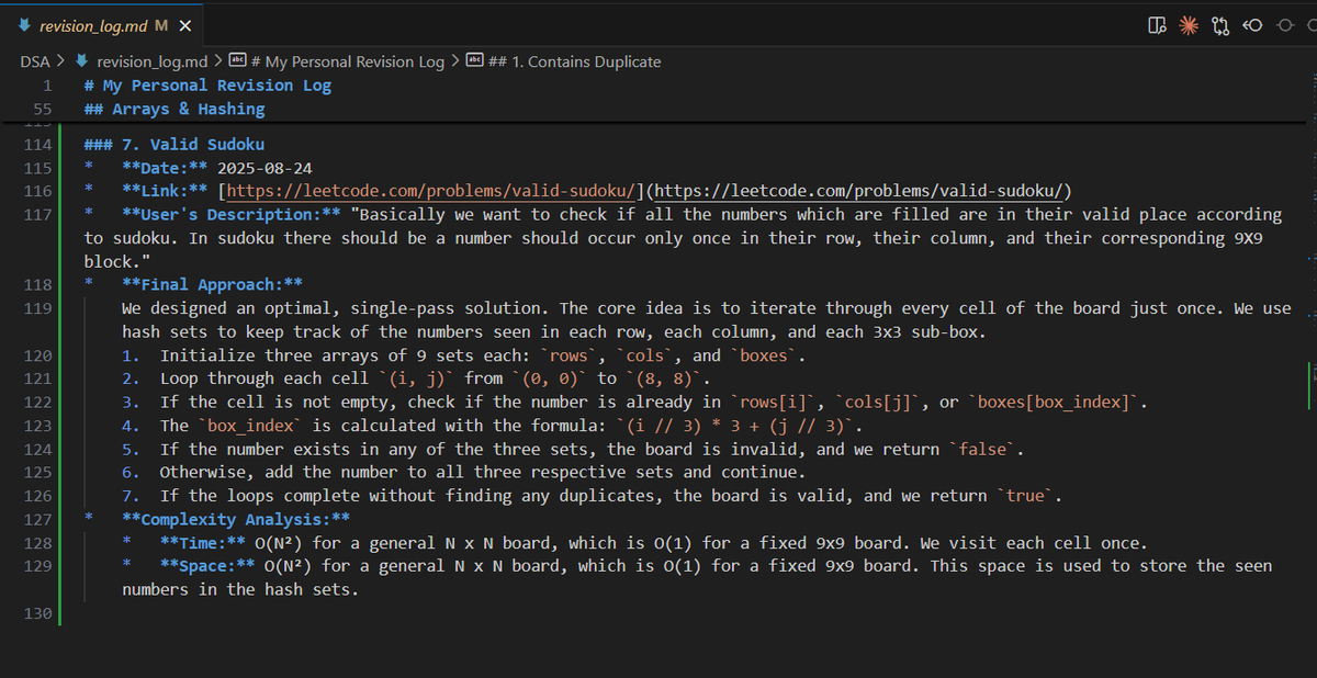 6rud9e's tweet photo. I built an AI DSA teacher with Gemini CLI. 🤖 It guides me on problems (like "Valid Sudoku") &amp; auto-writes my notes, so I can just focus on coding.

My workflow is open-sourced here:
https://t.co/sMXBRuLSKP

Would you use this workflow, or modify it?

#buildinpublic #DSA #AI https://t.co/Kkf6y6N39p