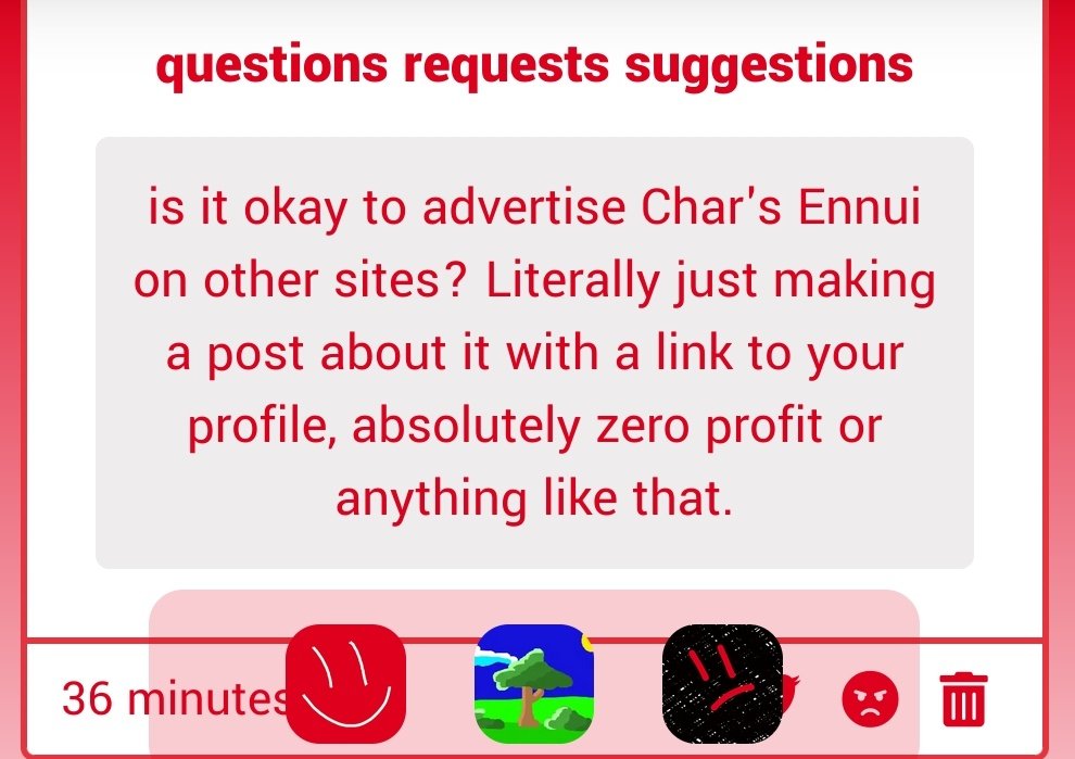 please advertise Char's Ennui wherever you want. get your friends in on it... sell it to your grandma... thank you