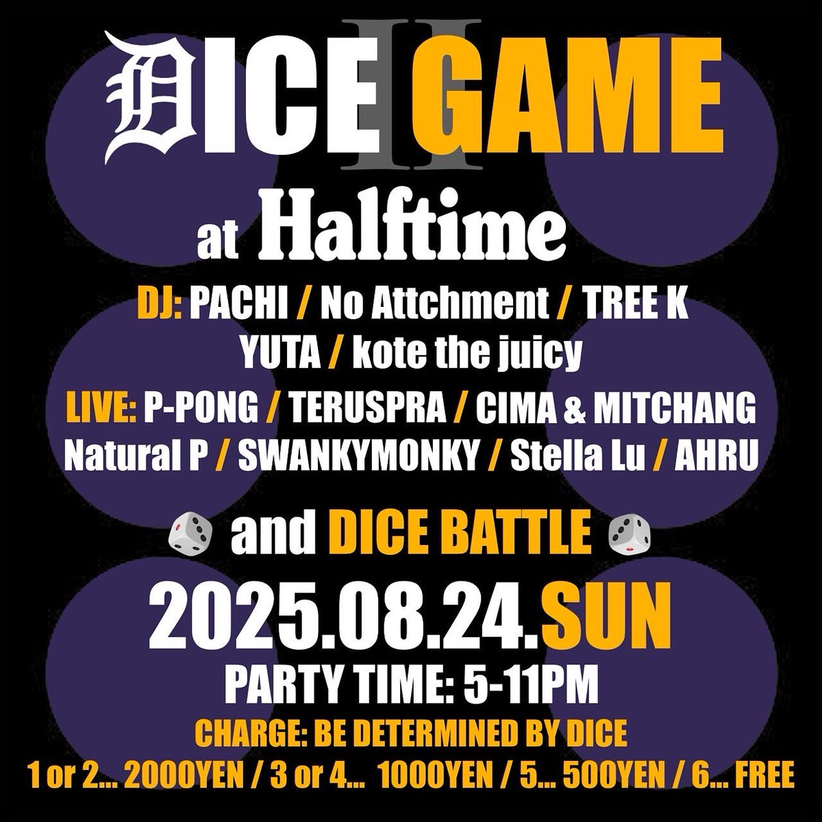 今日は神戸halftimeでDICE GAME🎲
チンチロしながらラフに遊ぼう！！