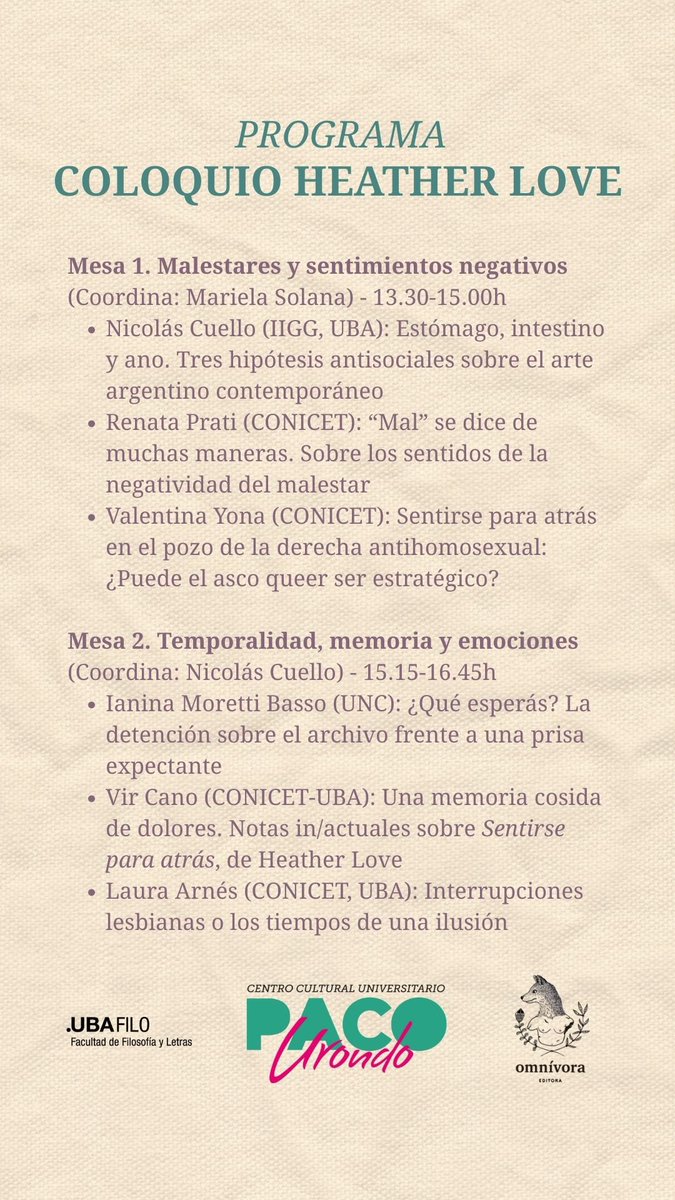 ceciliamacon's tweet image. Este viernes 29/8 SEGAP y @OEditora invitan al Coloquio Heather Love en el @CCPacoUrondo @UBAonline . Cierre con conferencia virtual de Love.