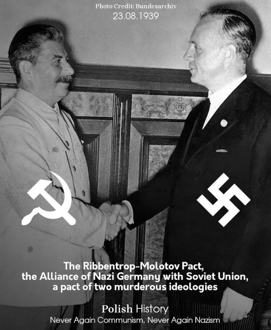 Today marks the anniversary of the signing of the pact that led to the division of parts of Europe between Communist Russia and Fascist Germany. The two countries then jointly launched WW2 in September 1939 by attacking Poland.