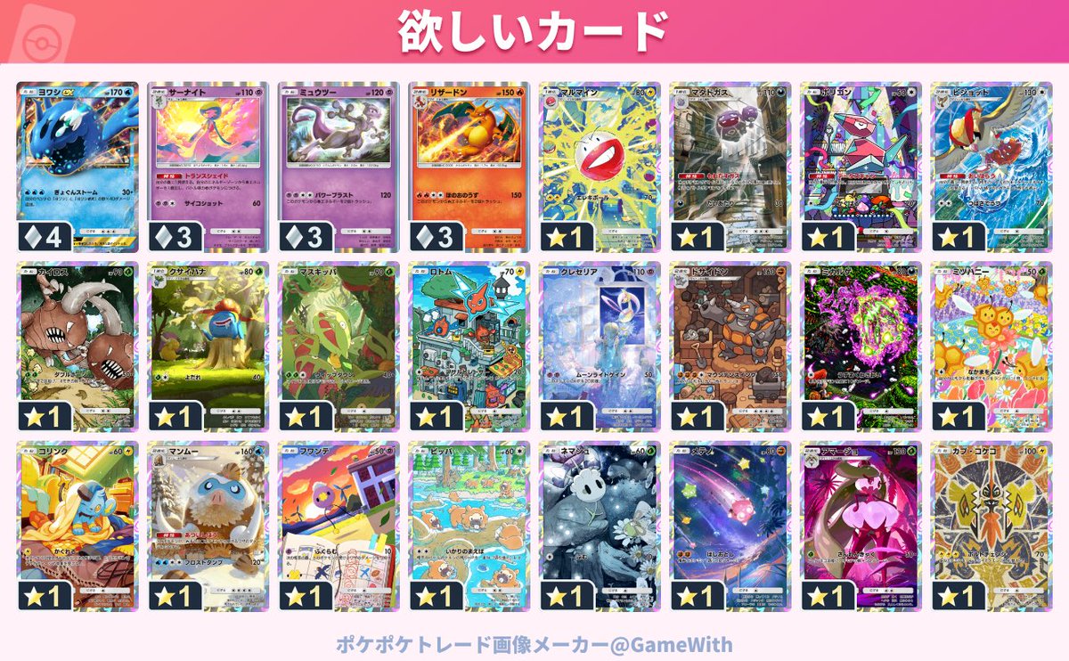 RitroRy's tweet photo. #ポケポケトレード
 #ポケポケフレンド募集

図鑑集めのためトレードしてくれる方、無言で良いので申請ください！
リストは常に更新していきます！

ID： 1119212779600447 https://t.co/DYK0zkRiTU