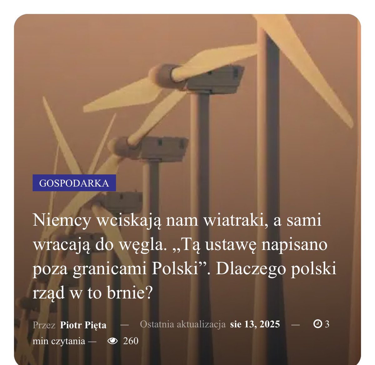 ‼️ Niemcy rezygnują z wiatraków (które próbują sprzedawać Polakom), wracając do węgla ‼️

Od kilku miesięcy Niemcy systematycznie demontują wiatraki. Najpierw głośno było o demontażu turbin wiatrowych na terenie kopalni węgla brunatnego Garzweiler w Erkelenz. Jak wyjaśniano,