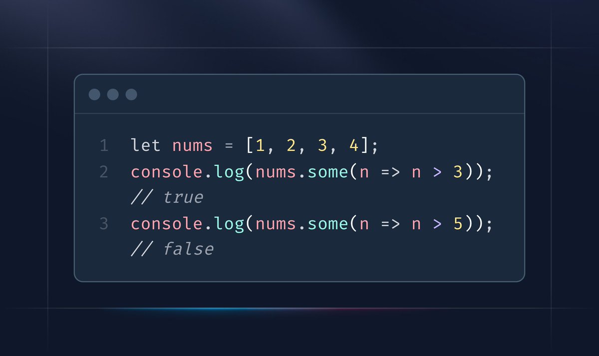 Ethel_Omma's tweet image. Day 9 of #31DaysOfJS
Checks if at least one element matches a condition.
🔸 array.some(callback)
✔️ Returns true or false
✔️ Stops once a match is found
✔️ Great for quick validations
Thread 👇👇🧵
#100DaysOfCode #100DaysOfJavaScript