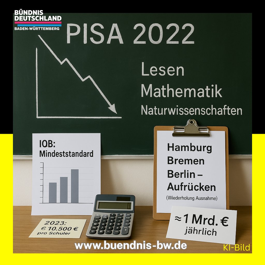 Deutschlands Schulen liefern vor allem eins: Belege. PISA 2022: Tiefststand in Mathe, Lesen, Naturwissenschaften. (OECD)
Bei den Jüngeren dasselbe Bild: Der IQB-Bildungstrend meldet deutlich mehr Viertklässler unter Mindeststandard. (KMK)
Reformreaktion im Turbo-Modus: