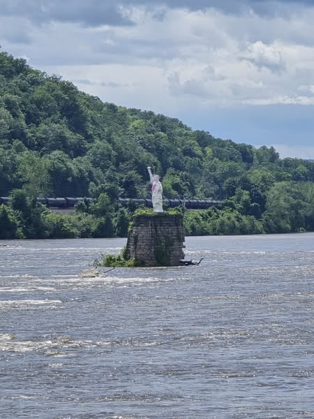 This is a place worth documenting and visiting.
The Statue of Liberty from Pennsylvania. It stands on a 40-foot-tall concrete pier in the middle of the Susquehanna River near Dauphin.
She stands there, her torch held high over the river.