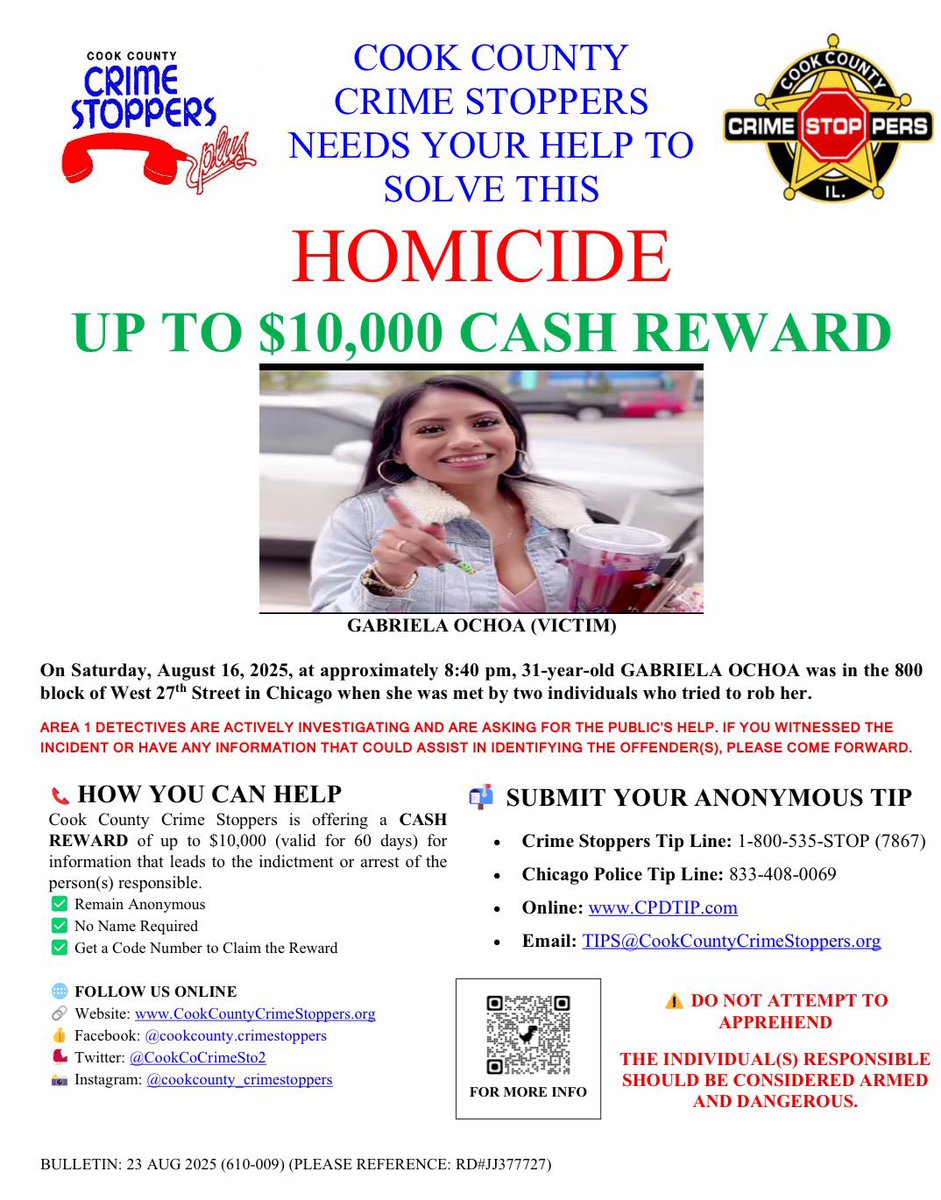 REWARD <a href="/CookCoCrimeSto2/">CookCounty CrimeStoppers</a> <a href="/Area1Detectives/">CPD Area One Detectives</a> CPDTIP.COM #ChicagoPolice