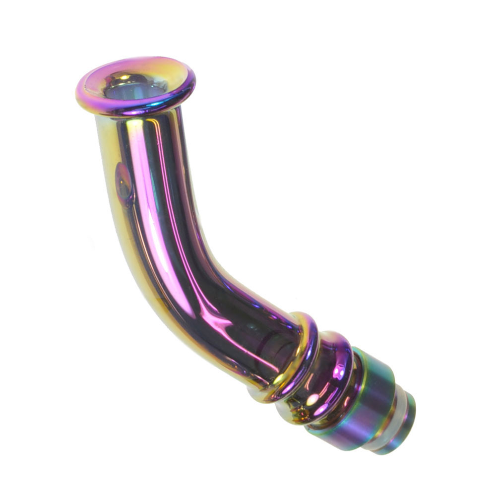 Armerah Pipe Stem XL 510 drip tip replacement e-pipe mouthpiece for ecig tanks. Very long with a medium bore for a cool tasty vape, rainbow mirrored curved Pyrex glass tube set on top of a stainless-steel base. Just £4.99 each, UK stock, buy here armerah.uk/armerah-pipe-s…