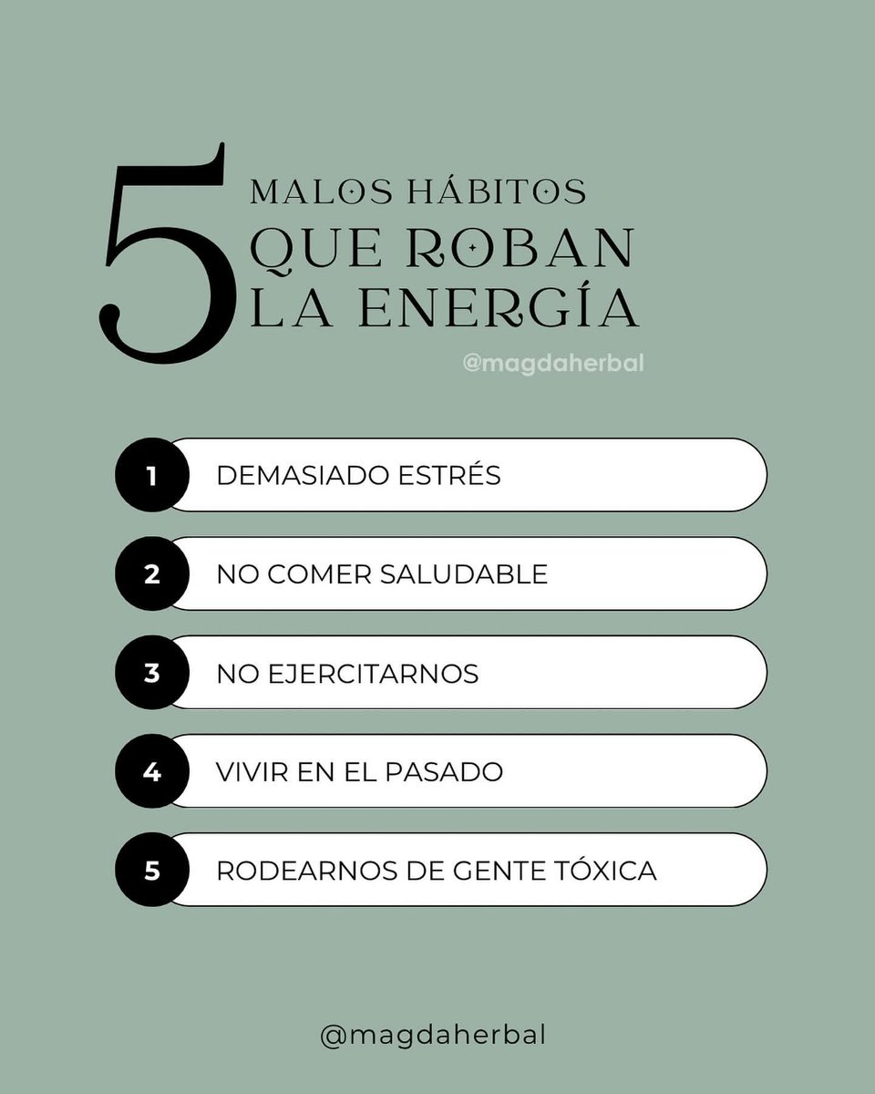 magdazulim's tweet photo. 📌 H A B I T O S 📌

Que nada nos robe la energía 📌✍️✍️✍️

#habitossaludables https://t.co/SVg1mqVnz5